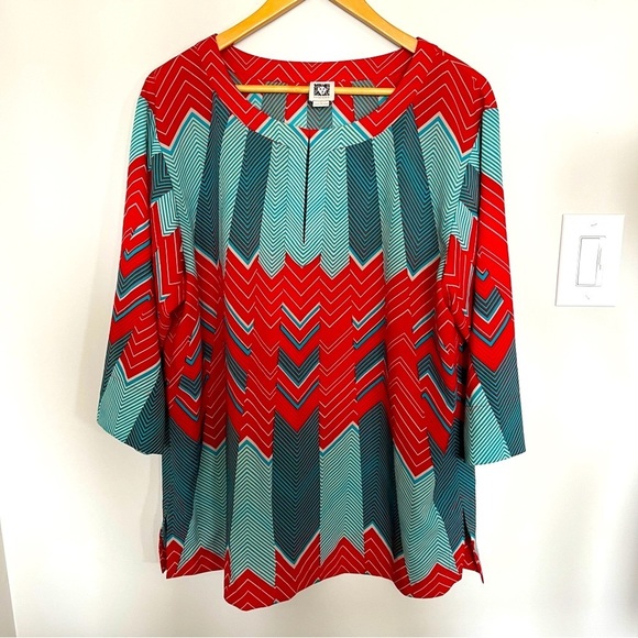 Anne Klein Geometric Pattern Long Sleeve Top - Picture 1 of 7